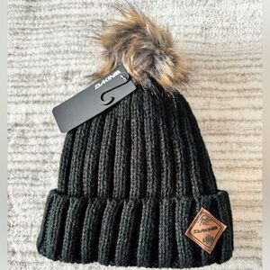 Dakine Black Kylie Beanie with Faux Fur Pom New